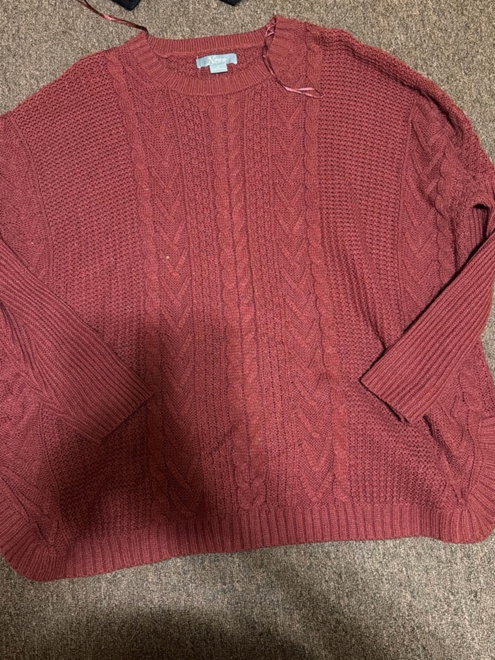Natural Reflections Cable Knit Crewneck Sweater - Mauve Rose